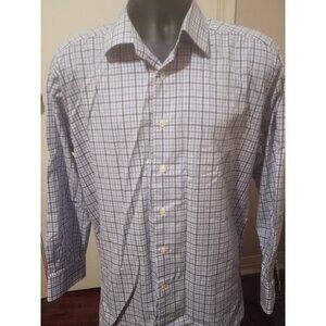 David Donahue 100% Cotton Dress Button Shirt 17.5 34/35 (2XL) Blue Purple Check